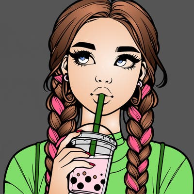 realistic girl with braided hair drinking boba