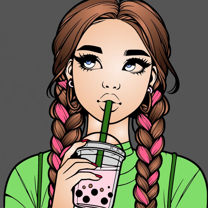 realistic girl with braided hair drinking boba
