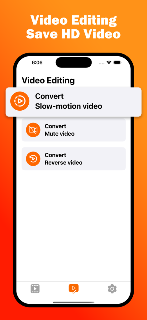 Visha:Video Player All Formats - Interfaz de la app Visha mostrando opciones de edición de video para cámara lenta, silencio y reversa de videos