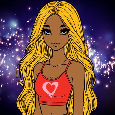 realistic girl with long hair with a crop top