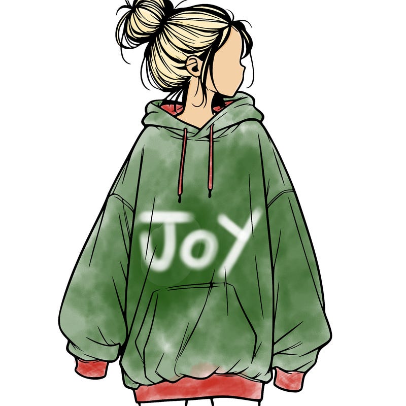 realistic girl with a oversized sweatshirt on and a bun