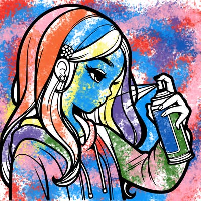 a realistic girl spray painting
