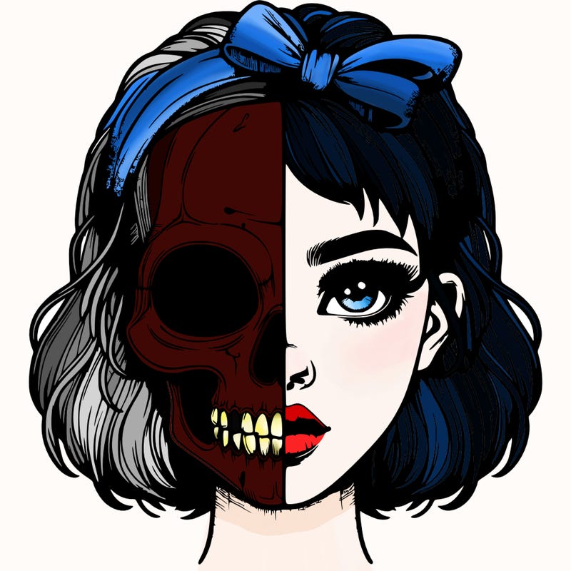 realistic girl with half skull mask