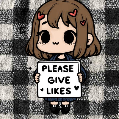 girl holding a sign that says “please give likes”