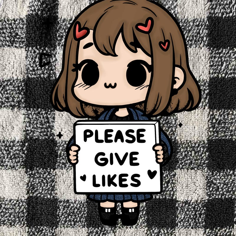 girl holding a sign that says “please give likes”