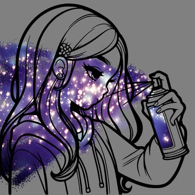 a realistic girl spray painting