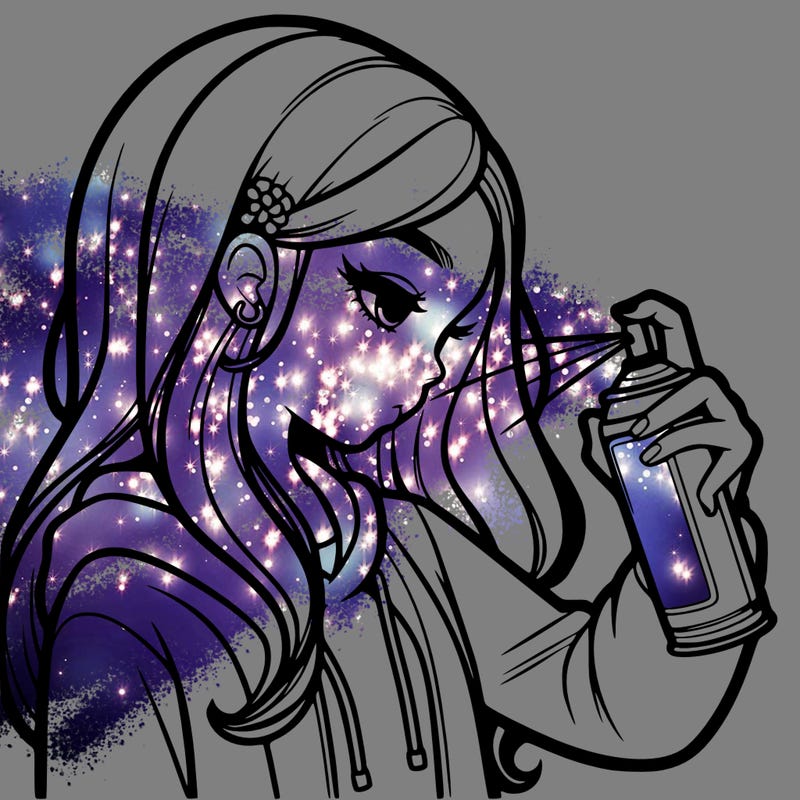 a realistic girl spray painting