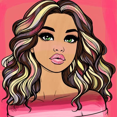 realistic girl with wavy hair and lips
