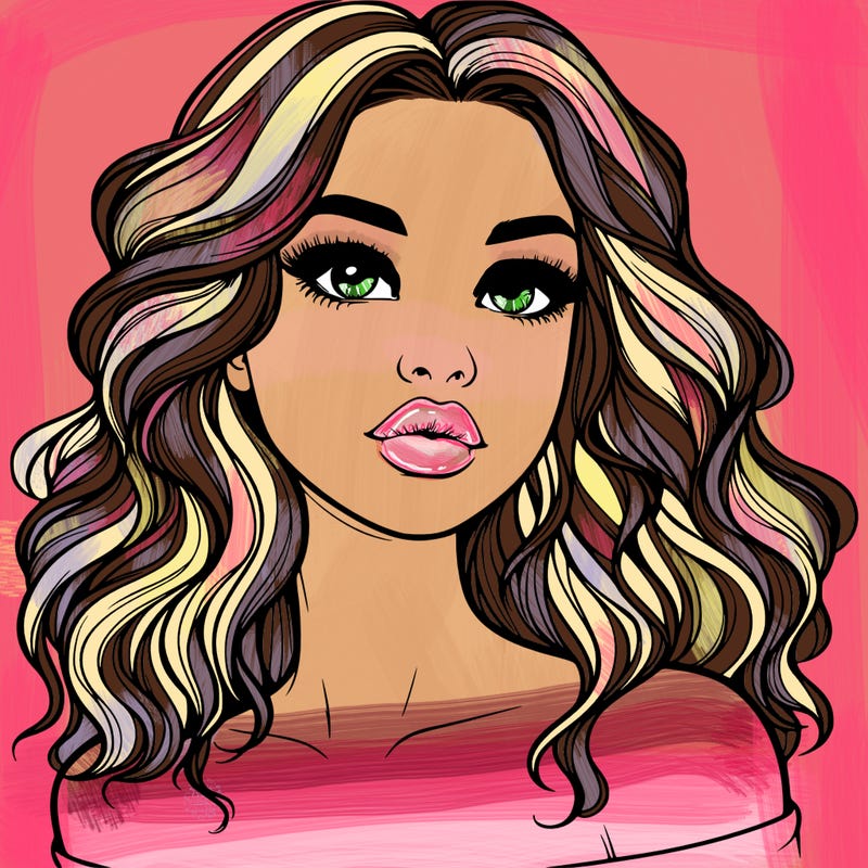 realistic girl with wavy hair and lips