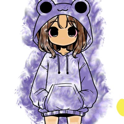 girl with baggy sweatshirt and frog hood