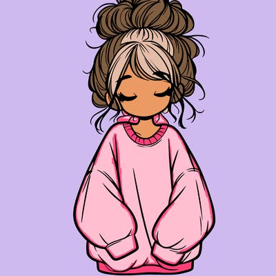 girl with baggy sweatshirt and messy bun
