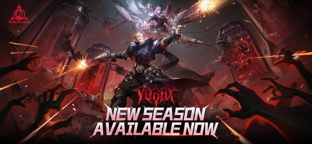 Torchlight Infinite Vorax new season promotional art with dual gun wielding hero