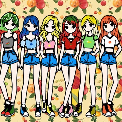 a group of girls wearing crop tops and shorts