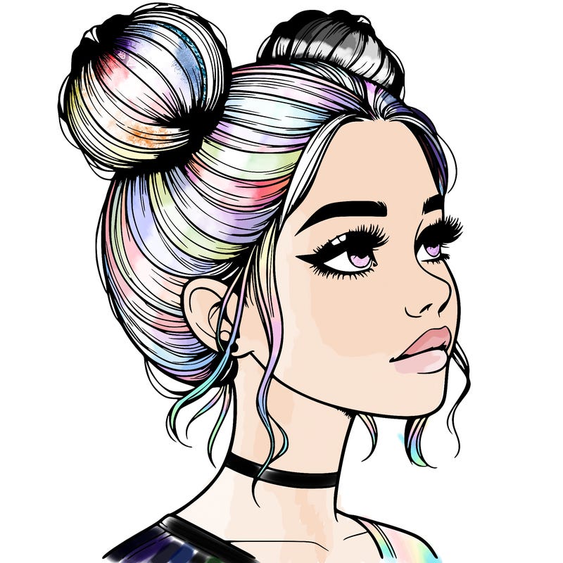 realistic girl with buns on the top of her head
