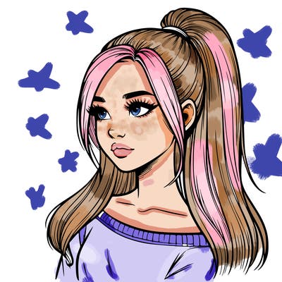 realistic girl with a high ponytail