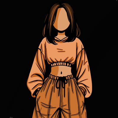 realistic girl faceless with baggy pants and a crop top