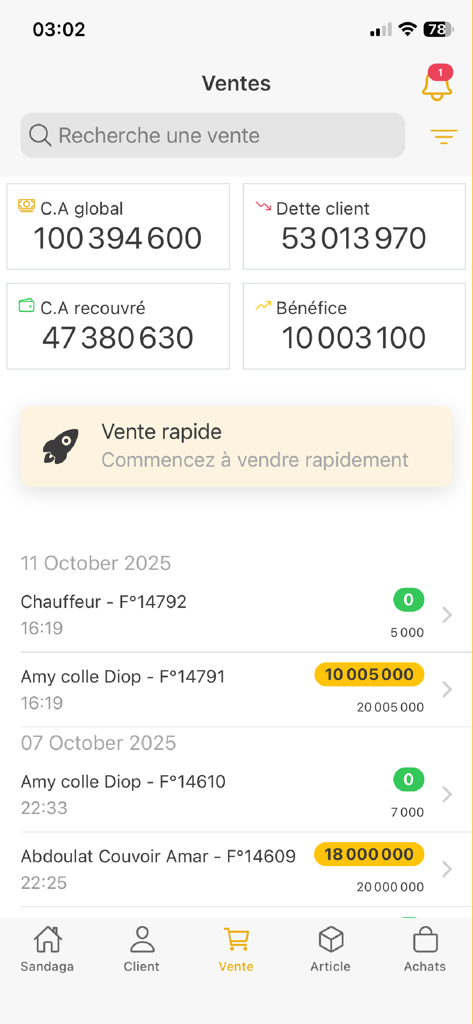 Jant Bi - Dashboard of Jant Bi app showing sales metrics and transaction history