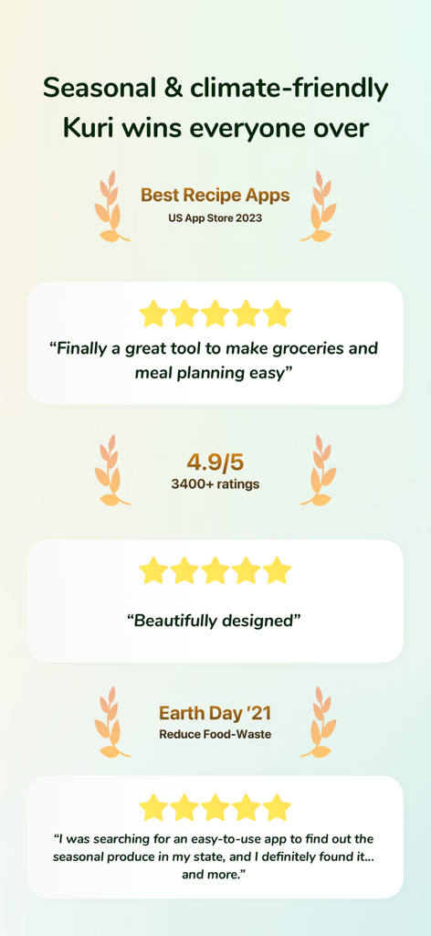 Recipe Keeper & Planner - Kuri - Une collection d'avis d'utilisateurs positifs et de récompenses pour l'application de recettes et de planification de repas Kuri.