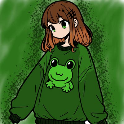 girl wearing frogging sweatshirt