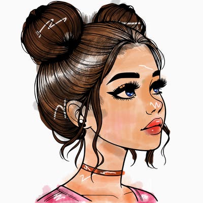 realistic girl with buns on the top of her head