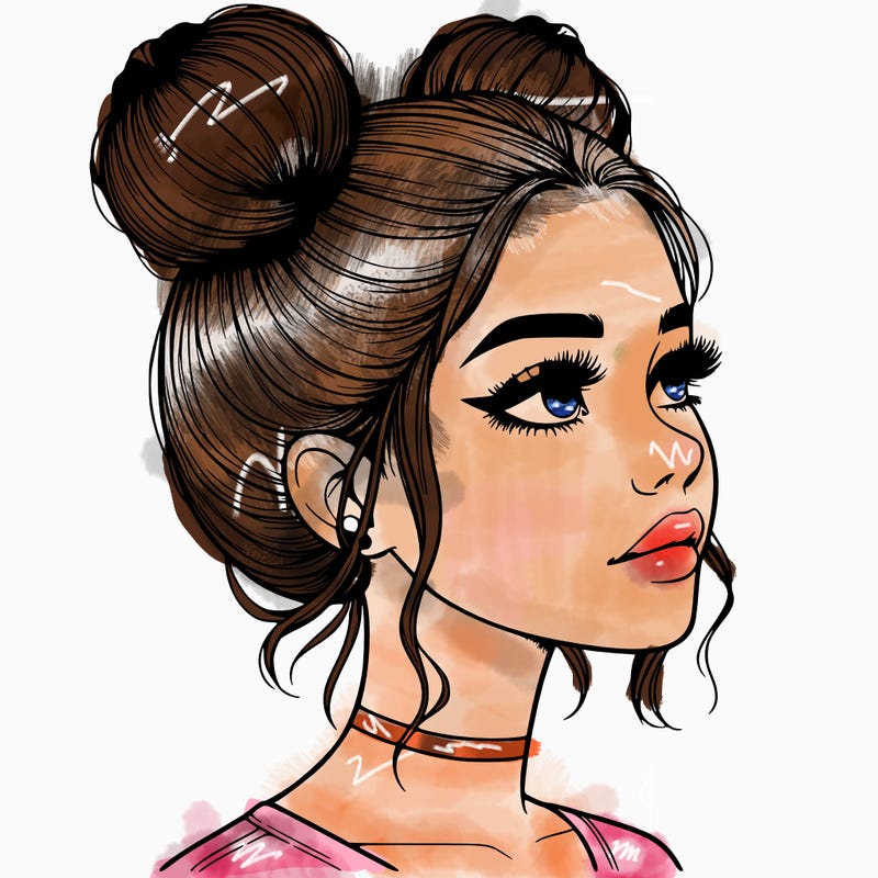 realistic girl with buns on the top of her head