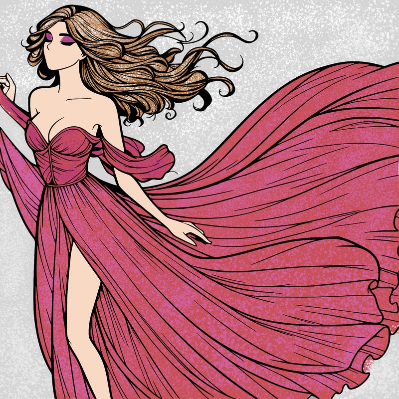 realistic woman in dress flowing the the wind