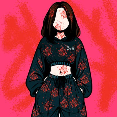 realistic girl faceless with baggy pants and a crop top