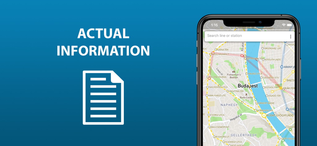 A smartphone displaying a public transit map next to a document icon and the text Actual Information.