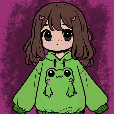 girl wearing frogging sweatshirt