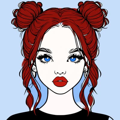 realistic girl with two buns in hair and lips