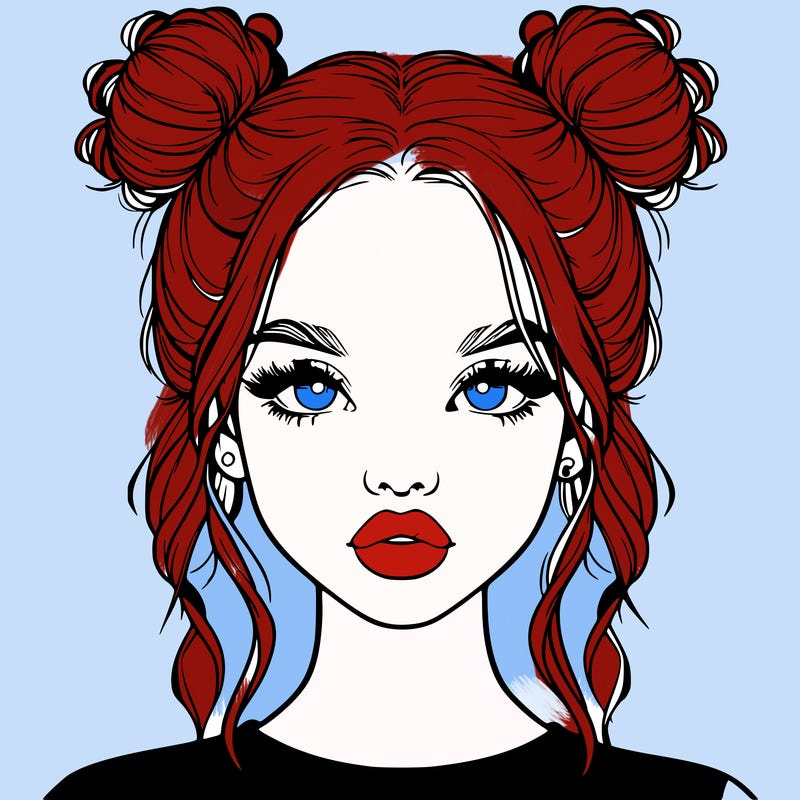 realistic girl with two buns in hair and lips