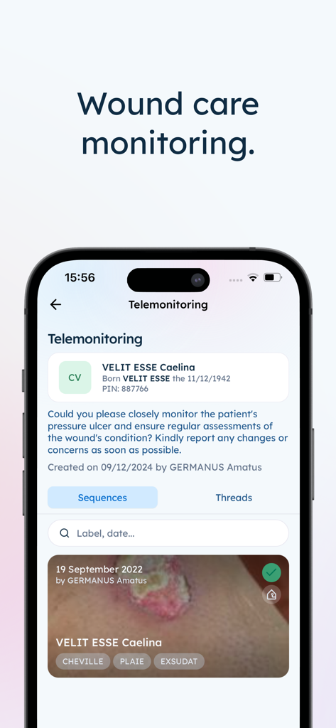 Pixacare - Pixacare application screen for wound care telemonitoring showing patient lesion tracking
