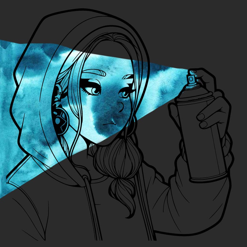 a realistic girl, spray painting