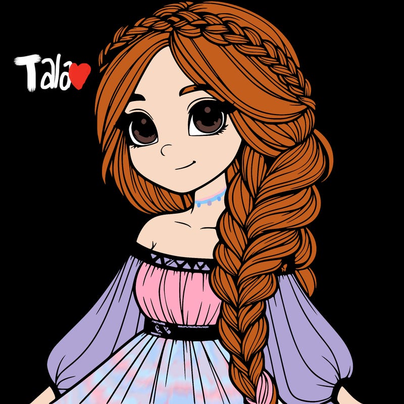 realistic girl with long braid and flowing dress