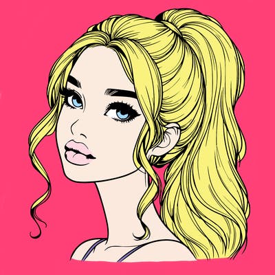 realistic girl with a ponytail on her hair and lips