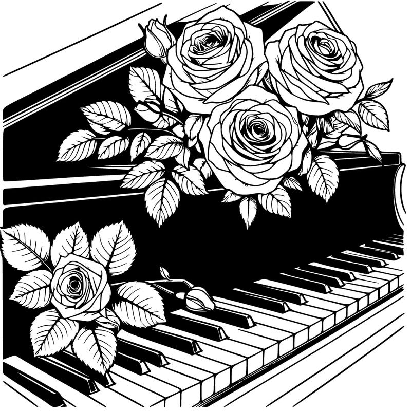 roses on piano realistic