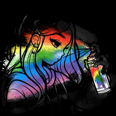 a realistic girl spray painting