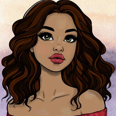 realistic girl with wavy hair and lips