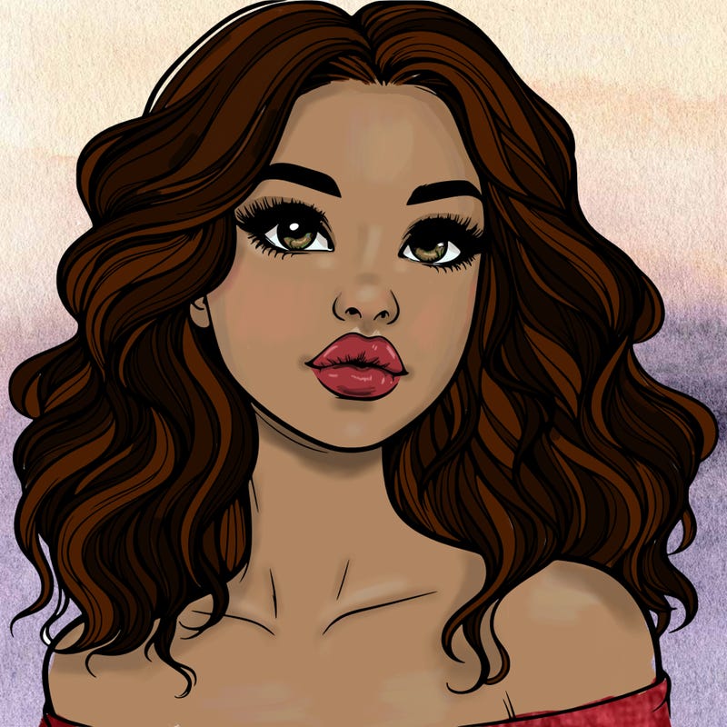 realistic girl with wavy hair and lips