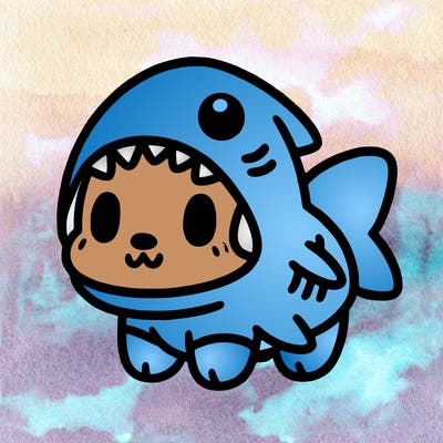 cute dog wearing a shark costume