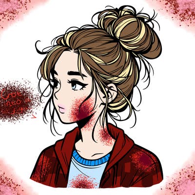 realistic teenage girl with a messy bun