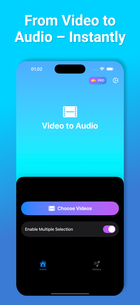 Video to Audio Converter app interface showing the Choose Videos button and multiple selection option