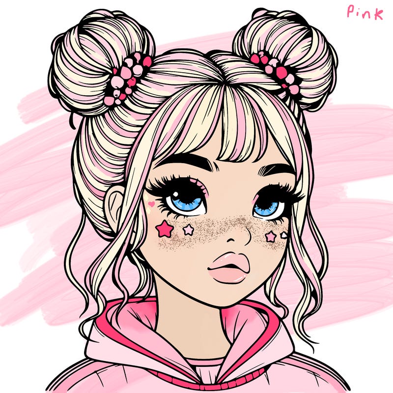 realistic girl with space buns