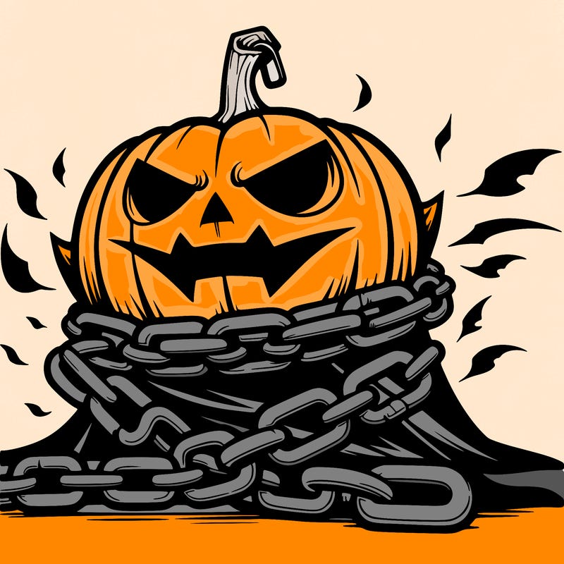 evil pumpkin with chains around it