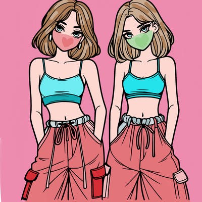 two girls with crop top with baggy pants