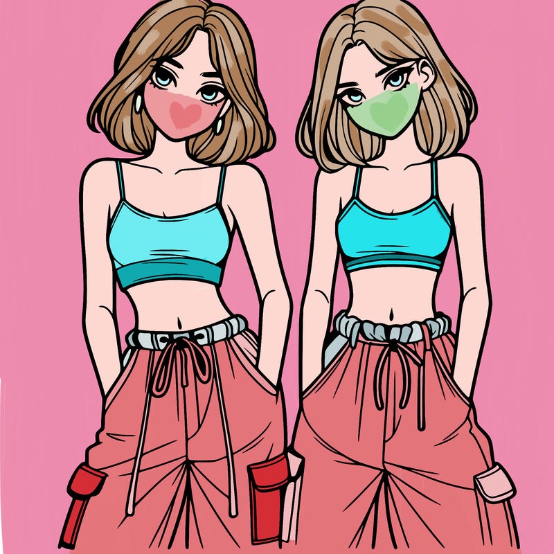 two girls with crop top with baggy pants