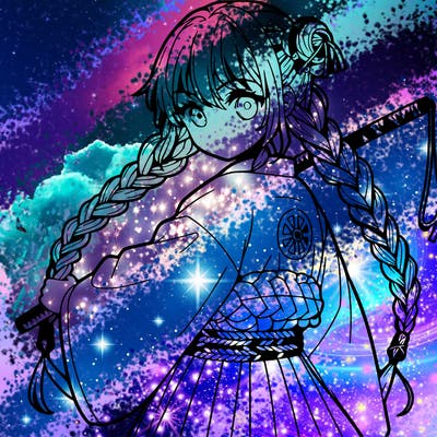 anime girl with three braids and a katana whip