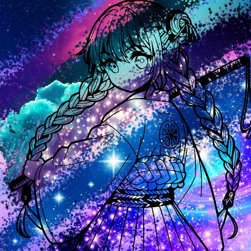 anime girl with three braids and a katana whip