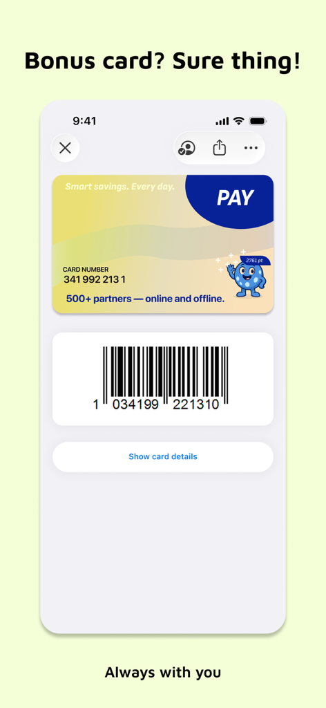 WalletCard – Loyalty Cards - Digital loyalty card with a scannable barcode displayed in the WalletCard app on an iPhone.