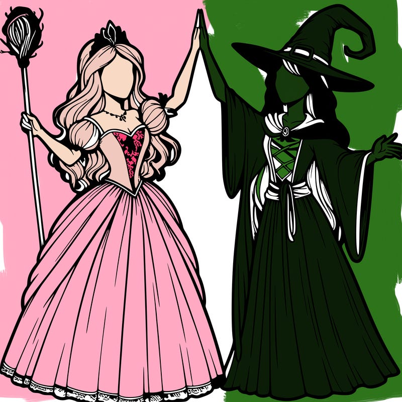 detailed realistic split of a princess and a witch